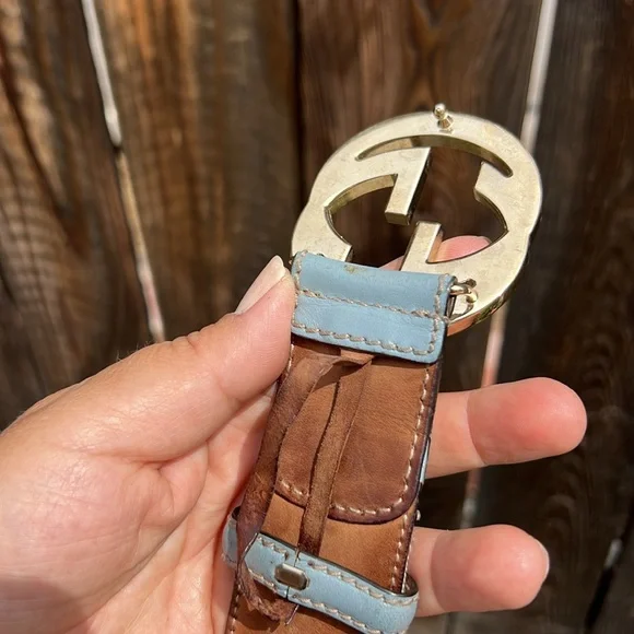 Gucci Multicolor Stripe Canvas and Leather Interlocking G Buckle Belt . Size 36 - Picture 13 of 17